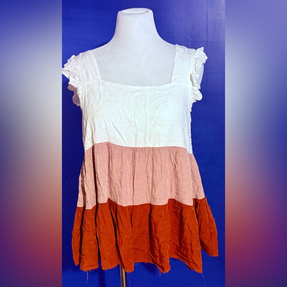 ARULA Multicolor Ruffle Sleeve Boho Tiered Tank Blouse